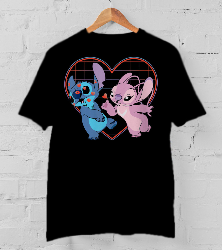 Disney Lilo And Stitch Angel Heart Grid Love T-Shirt