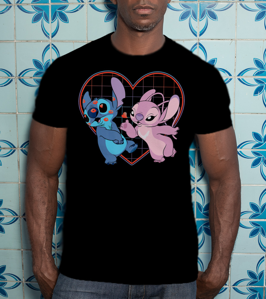 Disney Lilo And Stitch Angel Heart Grid Love T-Shirt