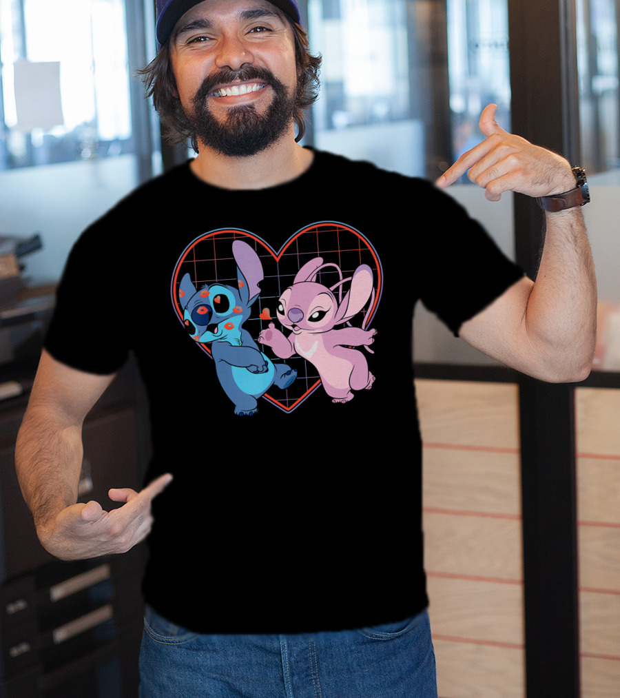Disney Lilo And Stitch Angel Heart Grid Love T-Shirt