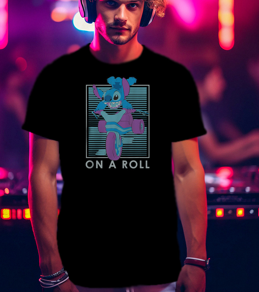 Disney Lilo And Stitch On A Roll Motorcycle Adventure T-Shirt