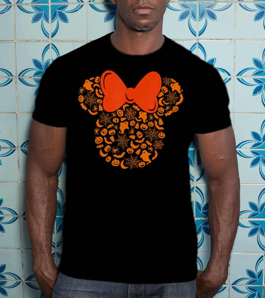 Disney Halloween Minnie Mouse Icon With Spiderweb Ghost Pumpkin Elements T-Shirt