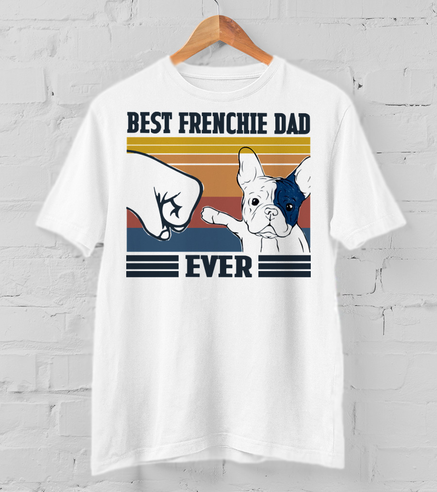 Best Frenchie Dad Ever Fist Bump Retro Stripes Dog Punch Paw Puppy T-Shirt