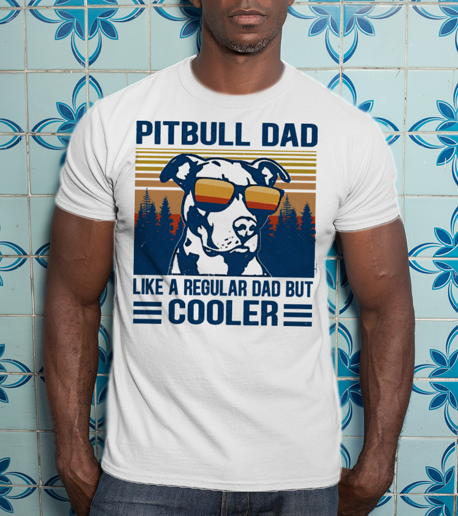 Pitbull Dad Like A Regular Dad But Cooler Retro Style Sunglasses T-Shirt