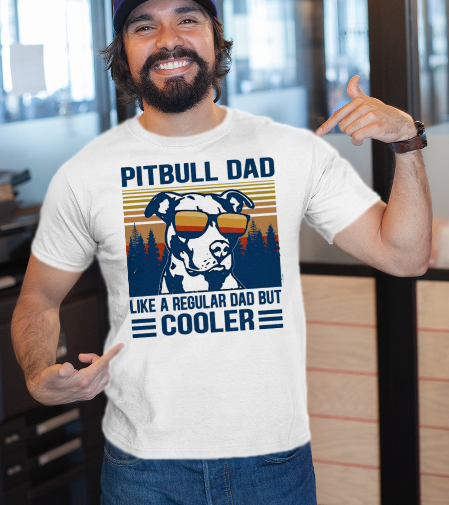 Pitbull Dad Like A Regular Dad But Cooler Retro Style Sunglasses T-Shirt