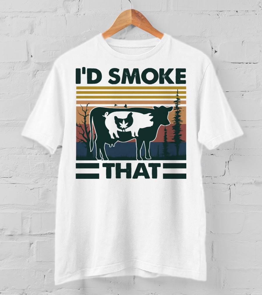 I'd Smoke That Vintage Farm Pig Cow Sunset T-Shirt