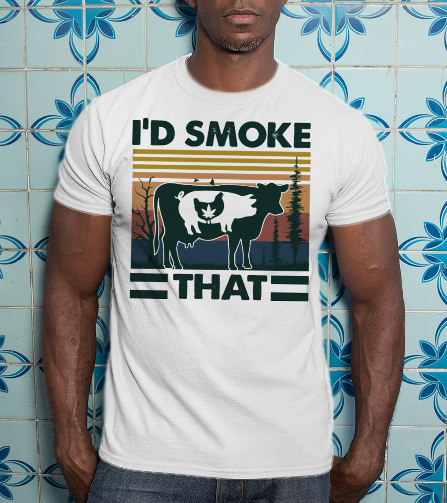 I'd Smoke That Vintage Farm Pig Cow Sunset T-Shirt