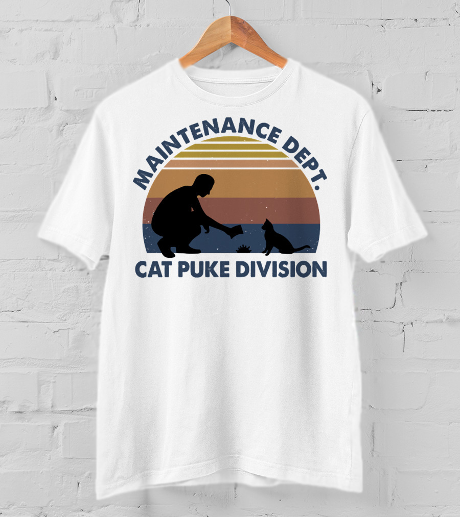 Maintenance Dept Silhouette With Cat Retro Style Cat Puke Division T-Shirt
