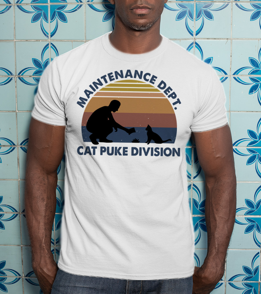 Maintenance Dept Silhouette With Cat Retro Style Cat Puke Division T-Shirt