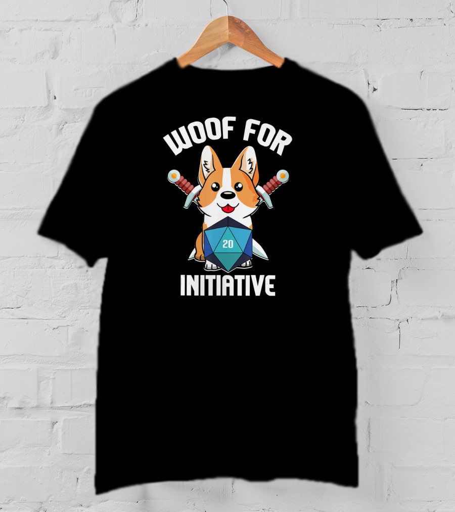 Woof For Initiative Corgi D20 RPG Gamer 20 T-Shirt
