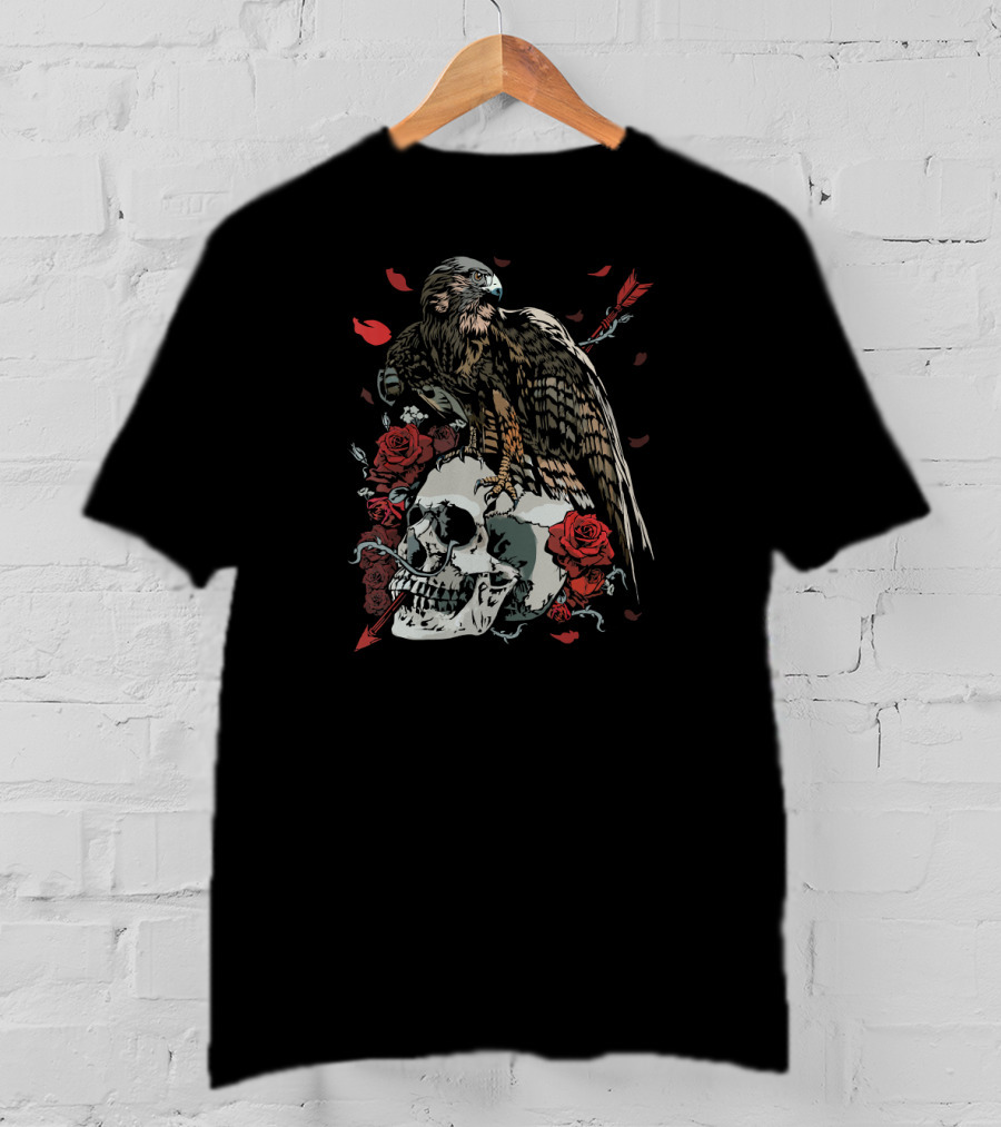 Hawk Skull Roses Day Of The Dead T-Shirt