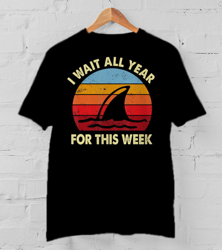 I Wait All Year For This Week Shark Retro Sunset T-Shirt
