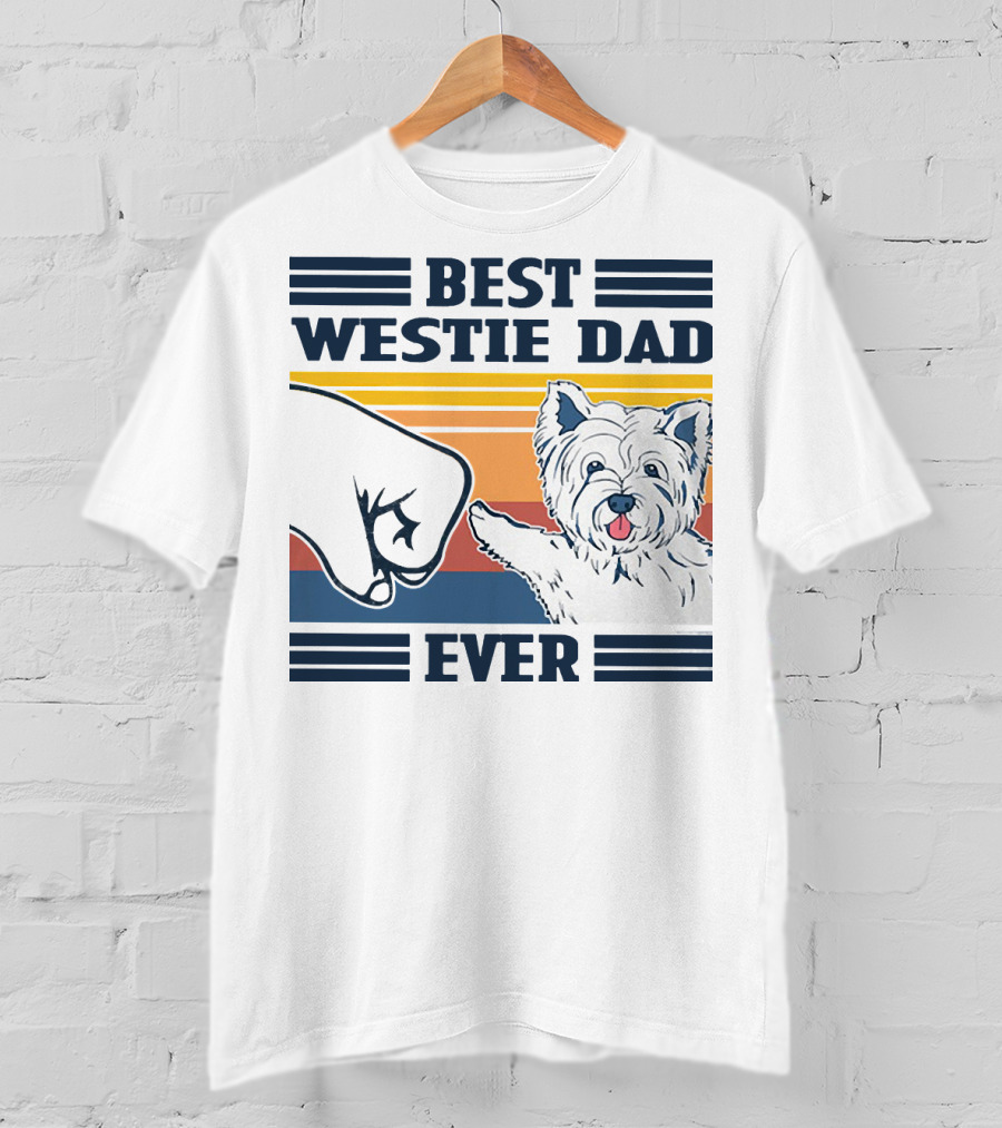 Best Westie Dad Ever Vintage Retro Fist Bump Westie Dog T-Shirt