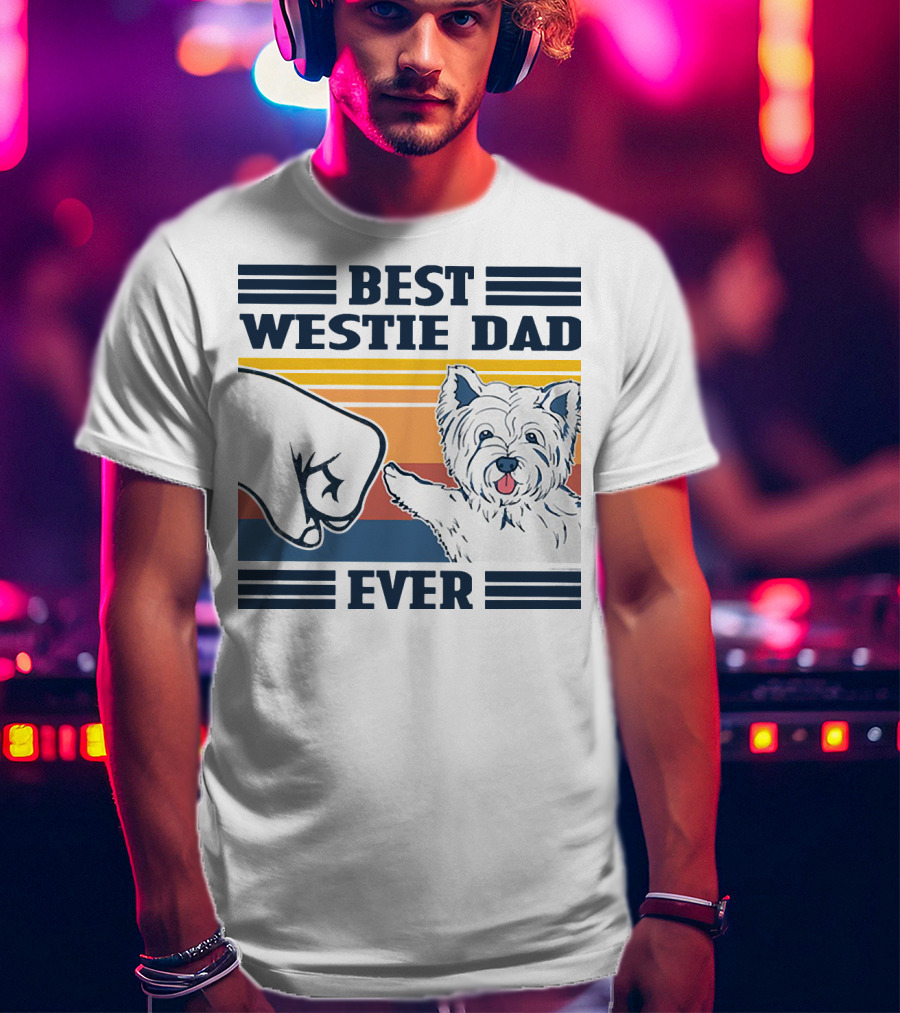 Best Westie Dad Ever Vintage Retro Fist Bump Westie Dog T-Shirt