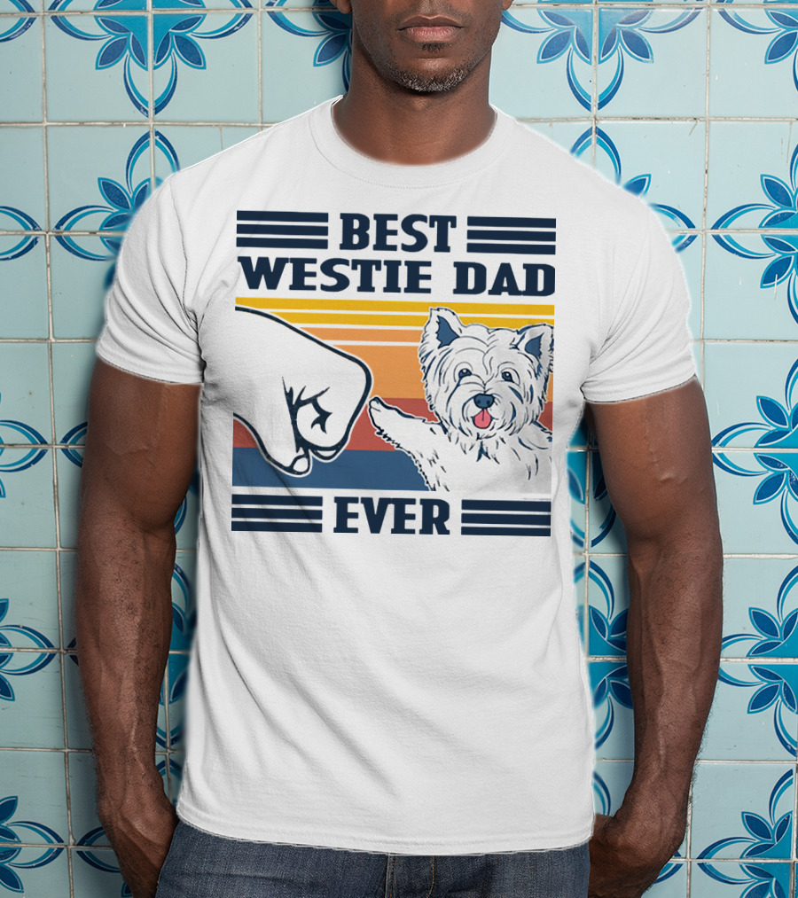 Best Westie Dad Ever Vintage Retro Fist Bump Westie Dog T-Shirt
