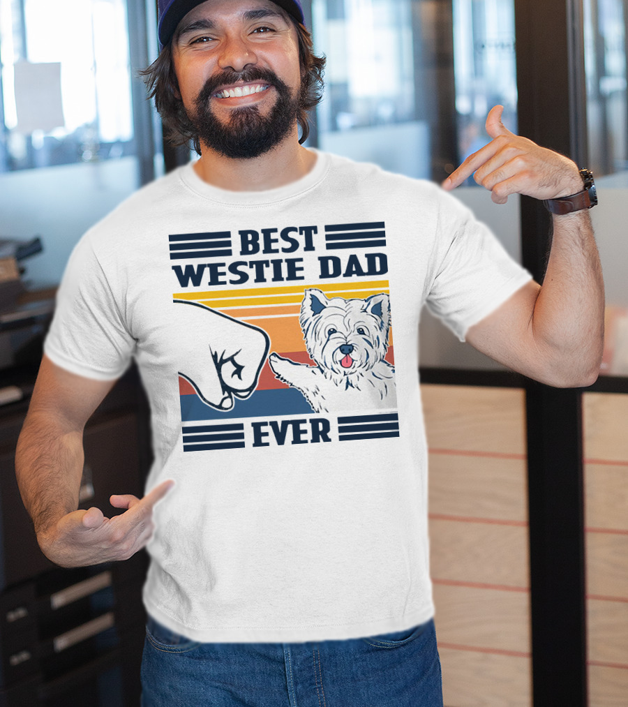 Best Westie Dad Ever Vintage Retro Fist Bump Westie Dog T-Shirt
