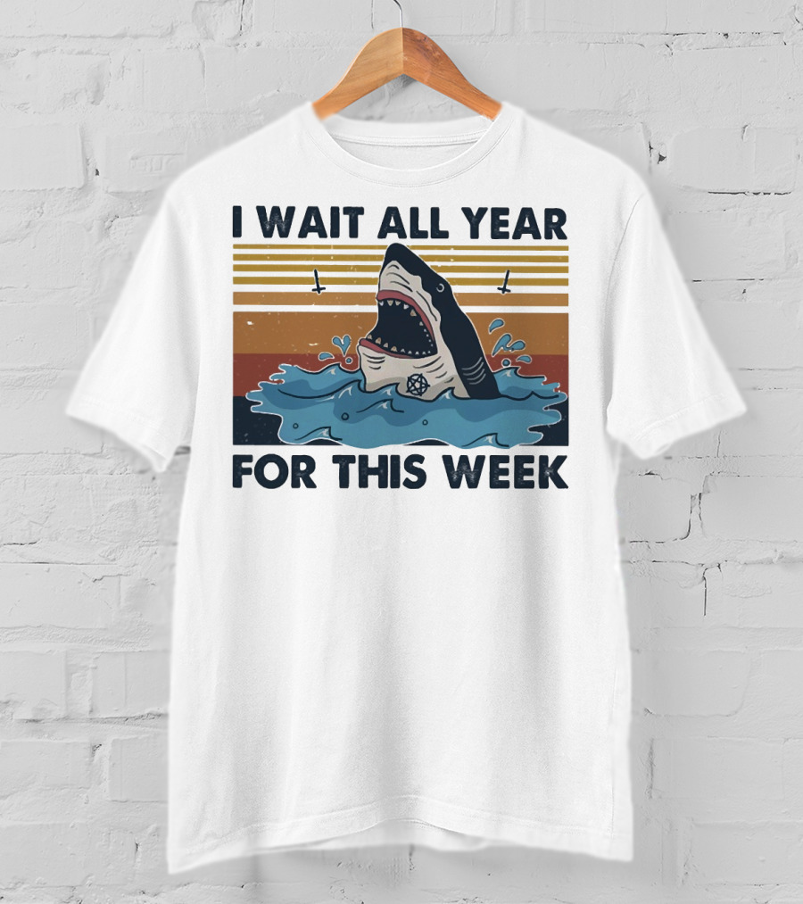 I Wait All Year For This Week Shark Retro Style Ocean Adventure T-Shirt