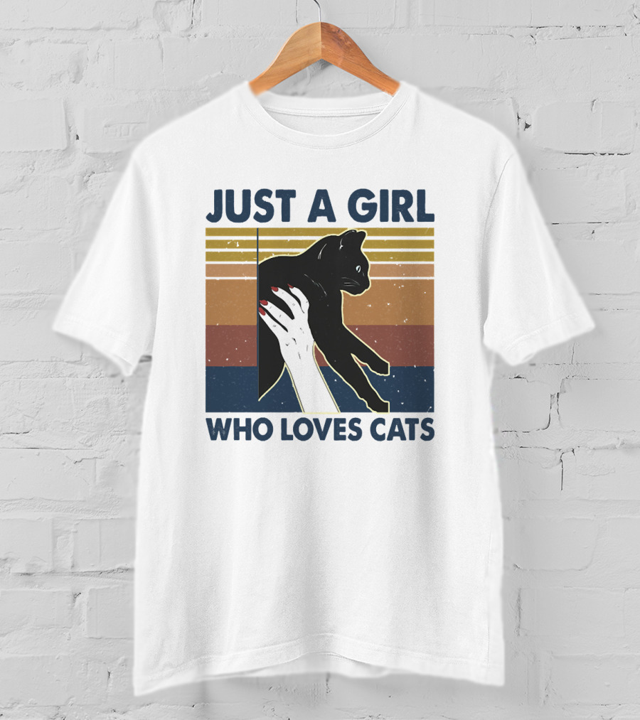 JUST A GIRL WHO LOVES CATS Retro Style Cat T-Shirt