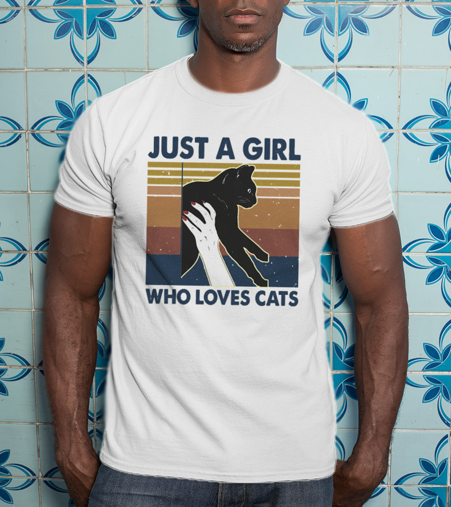 JUST A GIRL WHO LOVES CATS Retro Style Cat T-Shirt