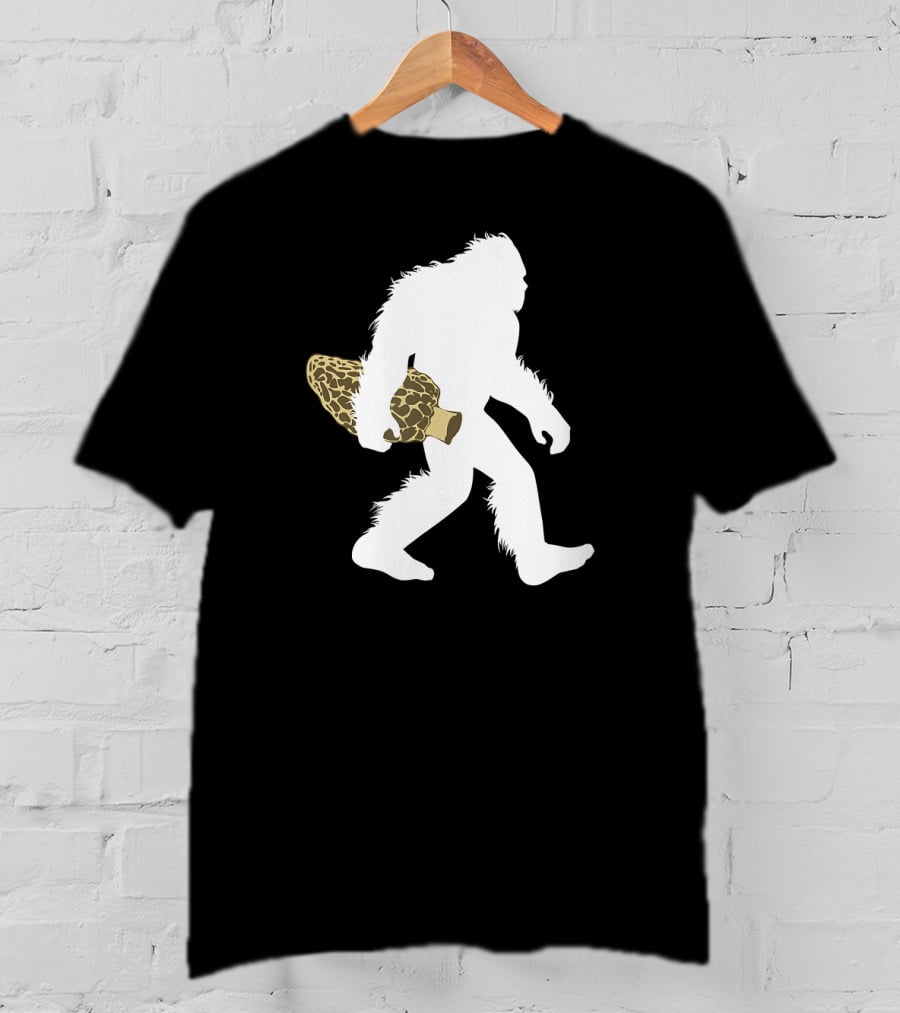 Bigfoot Silhouette Carrying Morel Mushroom T-Shirt
