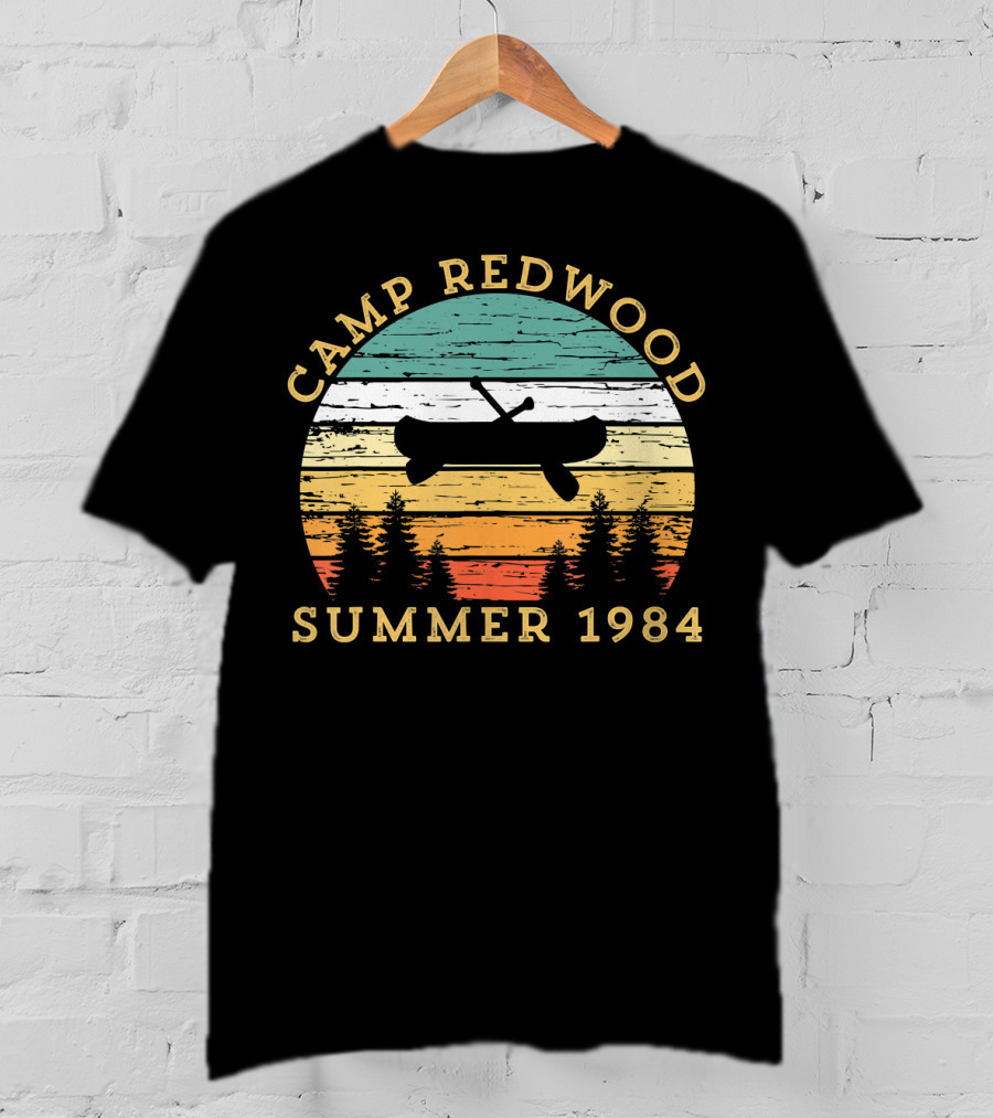 Camp Redwood Summer 1984 Retro Vintage Canoe And Trees T-Shirt