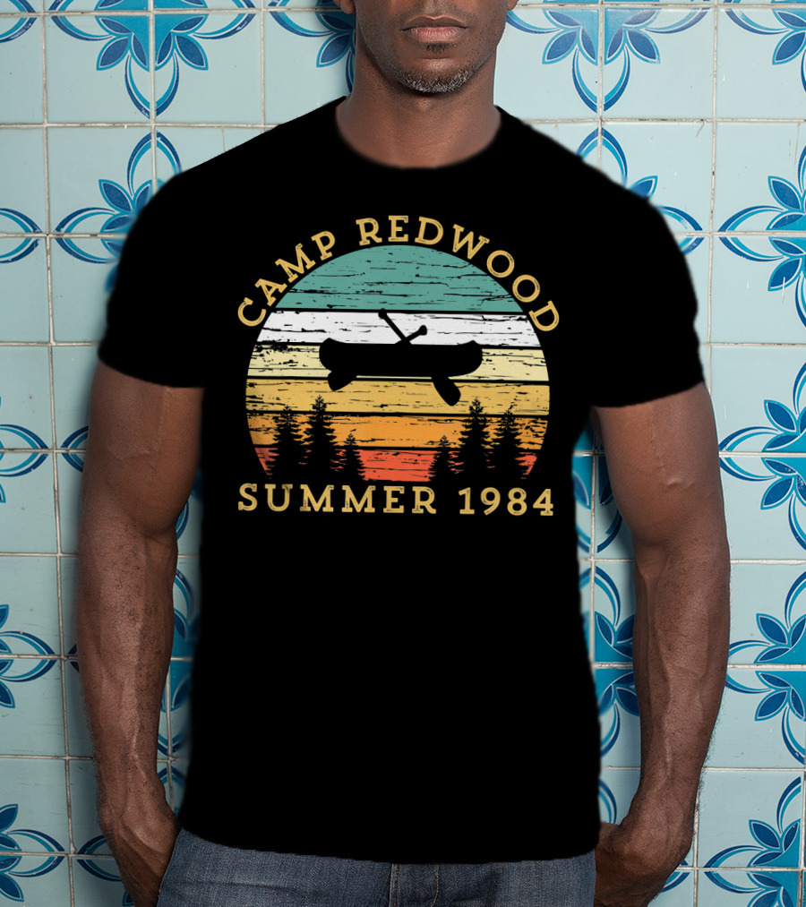 Camp Redwood Summer 1984 Retro Vintage Canoe And Trees T-Shirt