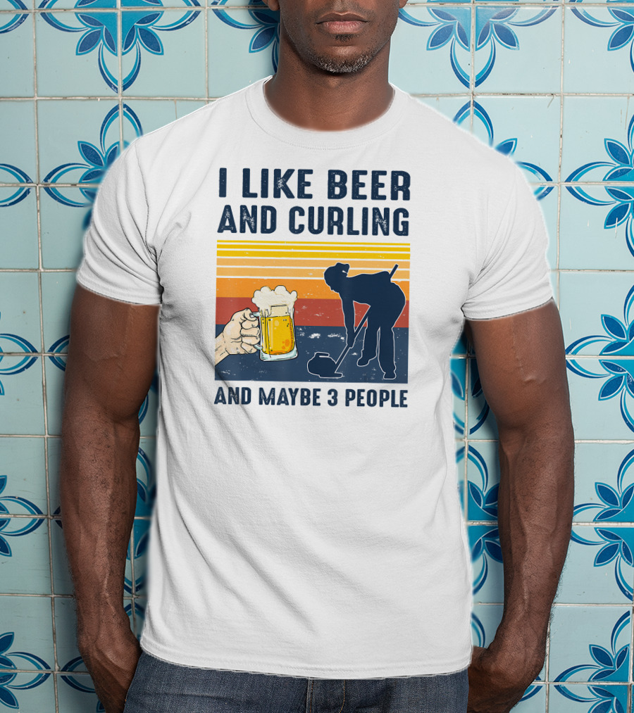 I Like Beer And Curling And Maybe 3 People Retro T-Shirt