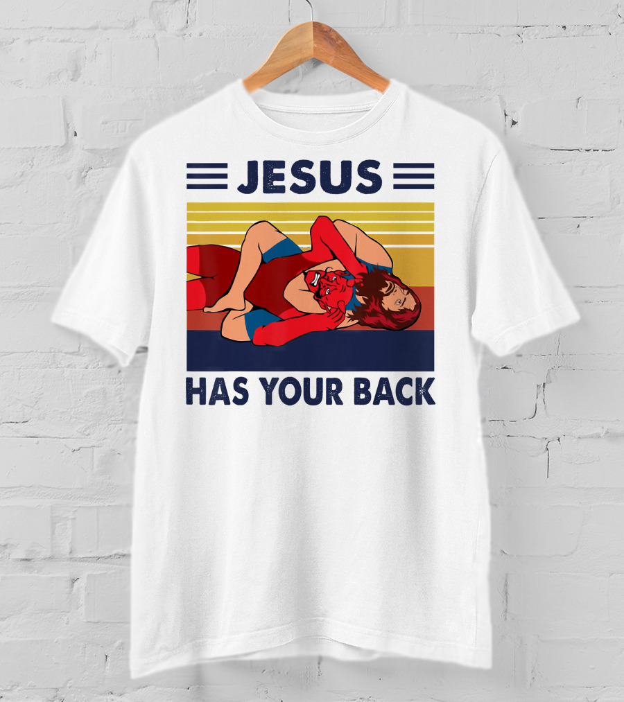 Jesus Wrestling JSatan Retro Style Has Your Back T-Shirt