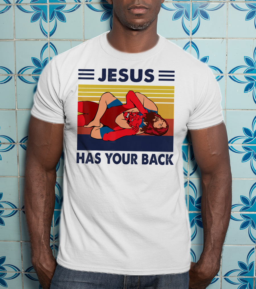 Jesus Wrestling JSatan Retro Style Has Your Back T-Shirt
