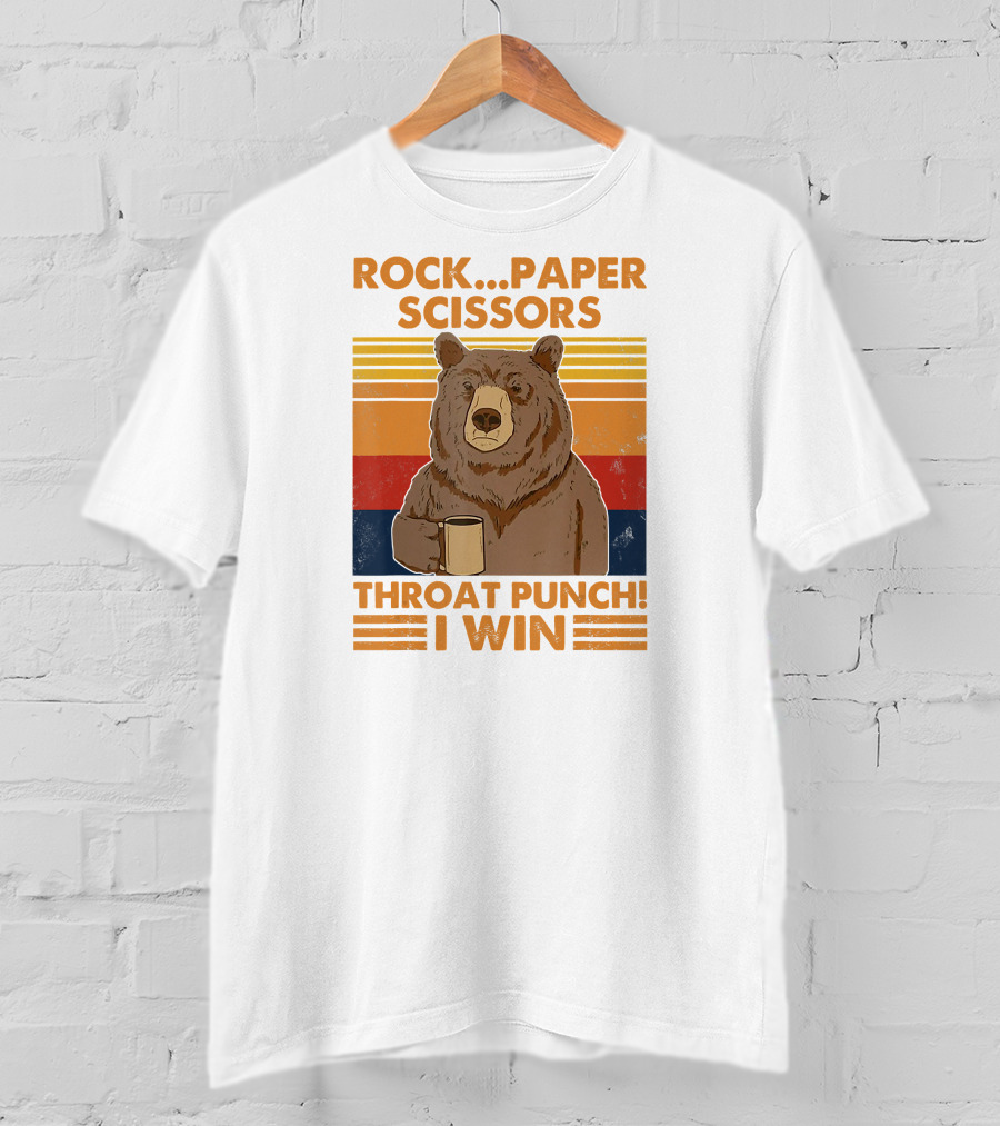 Rock Paper Scissors Throat Punch I Win Funny Bear Retro Style With Coffee Mug T-Shirt