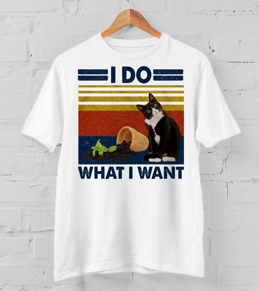 Tuxedo Kitty I Do What I Want Retro Stripes Plant Cup Soil T-Shirt