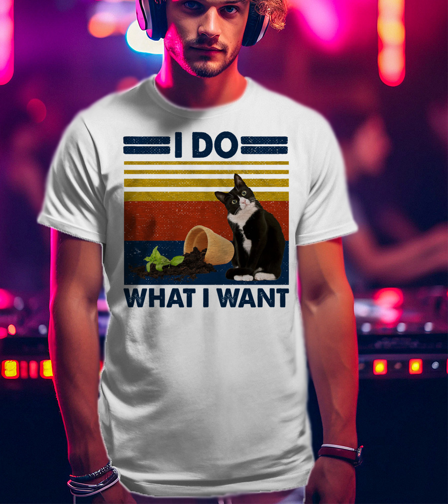 Tuxedo Kitty I Do What I Want Retro Stripes Plant Cup Soil T-Shirt