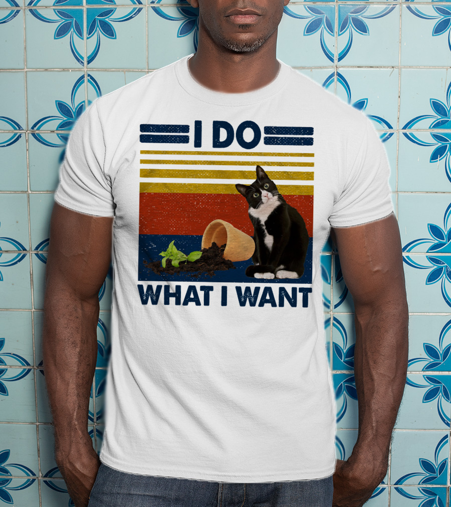 Tuxedo Kitty I Do What I Want Retro Stripes Plant Cup Soil T-Shirt