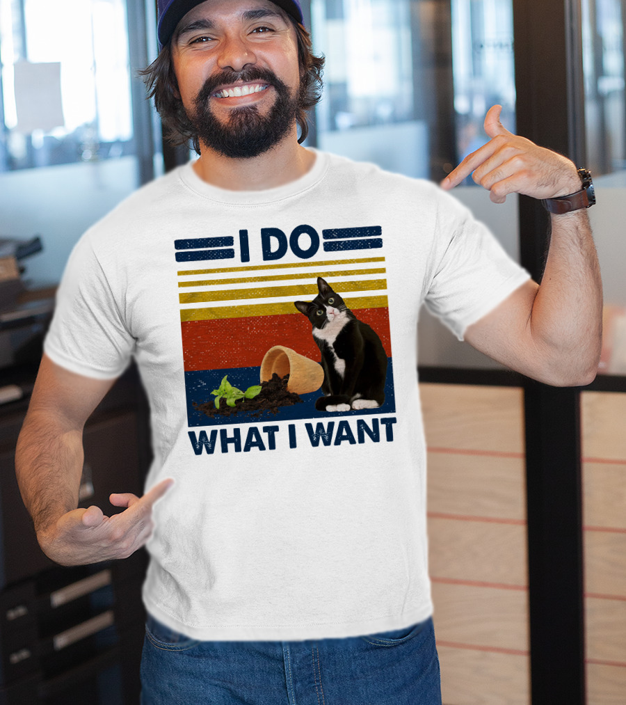 Tuxedo Kitty I Do What I Want Retro Stripes Plant Cup Soil T-Shirt