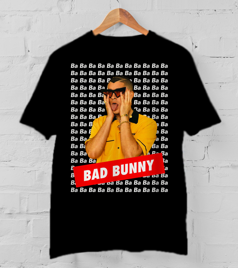 BAD BUNNY Ba Ba Ba Pattern Yellow Shirt Sunglasses T-Shirt