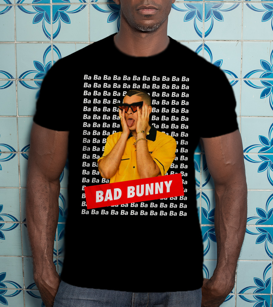 BAD BUNNY Ba Ba Ba Pattern Yellow Shirt Sunglasses T-Shirt