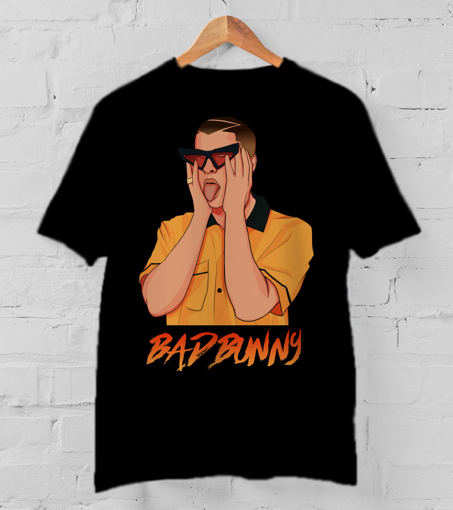 Bad Bunny El Conejo Malo Graphic Style Sunglasses Orange T-Shirt