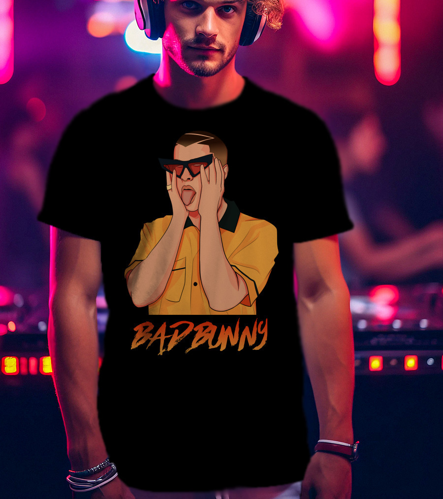 Bad Bunny El Conejo Malo Graphic Style Sunglasses Orange T-Shirt