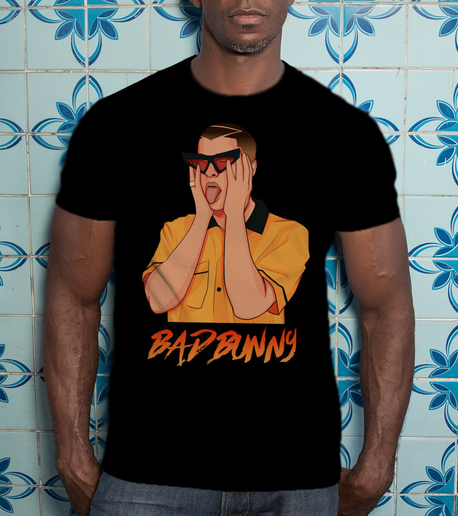 Bad Bunny El Conejo Malo Graphic Style Sunglasses Orange T-Shirt