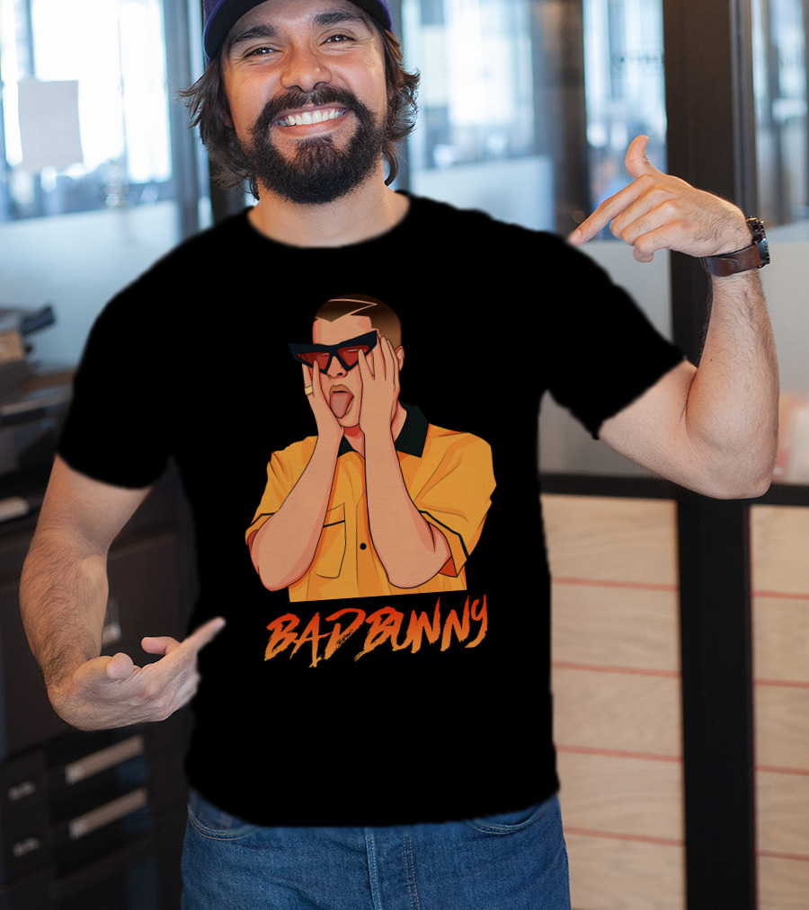 Bad Bunny El Conejo Malo Graphic Style Sunglasses Orange T-Shirt