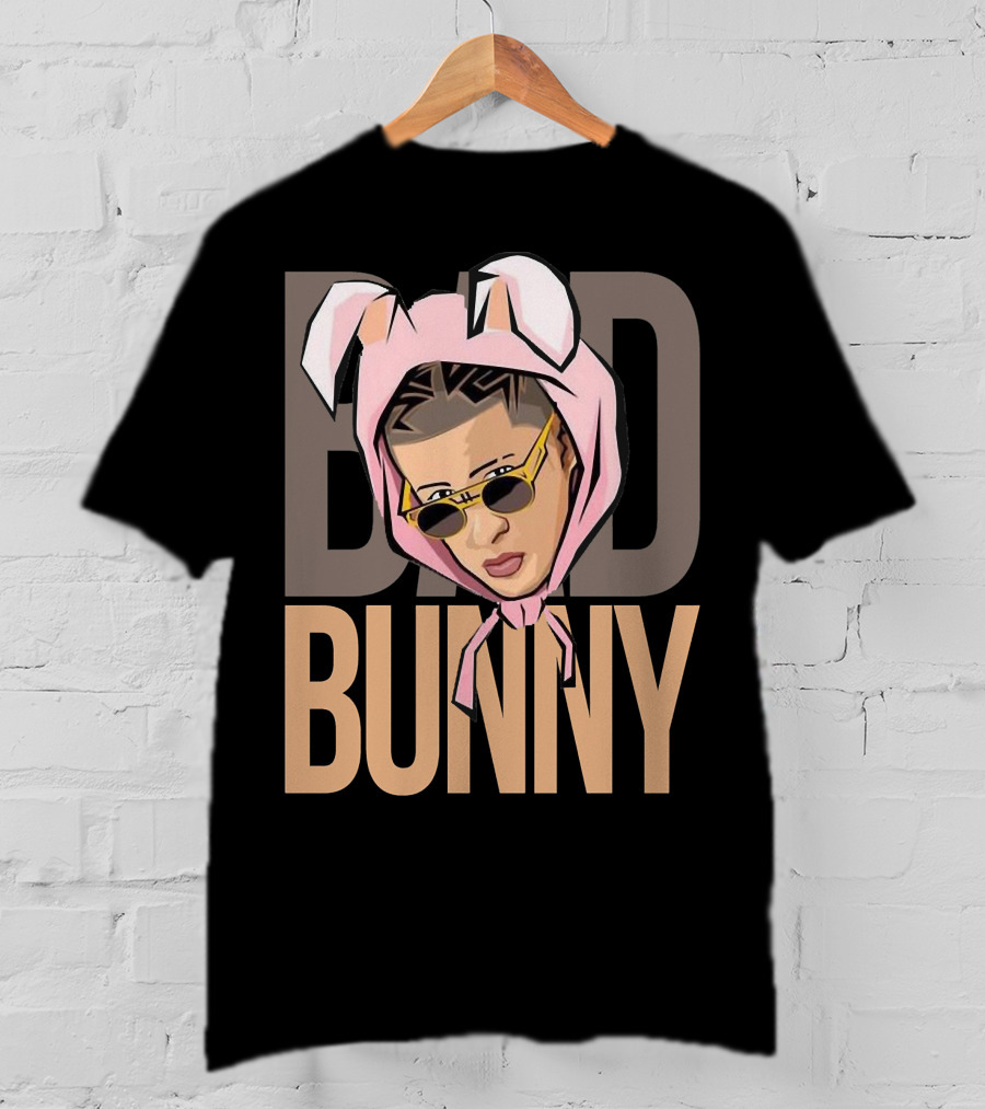 BAD BUNNY Iconic Style With Sunglasses And Bunny Ears T-Shirt