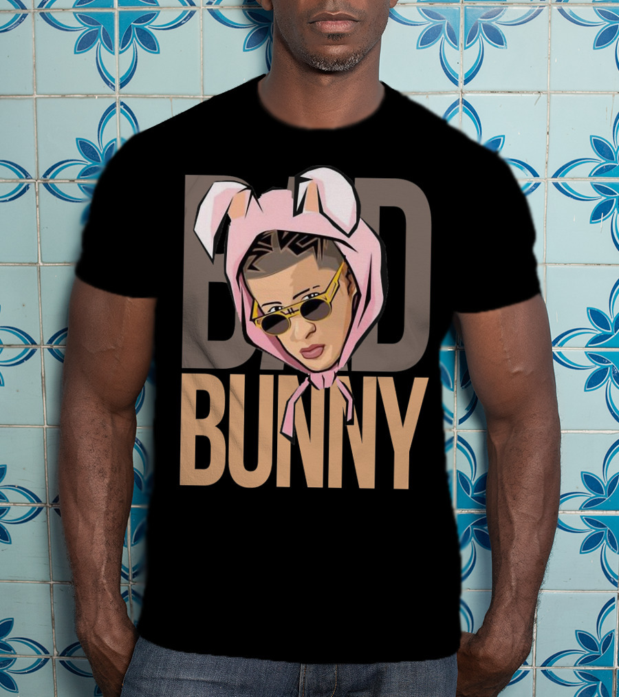 BAD BUNNY Iconic Style With Sunglasses And Bunny Ears T-Shirt