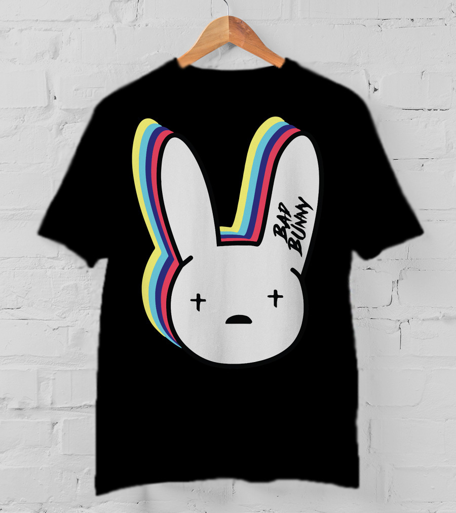Bad Bunny Cross-Eyed Bunny Head Multicolor Outline T-Shirt