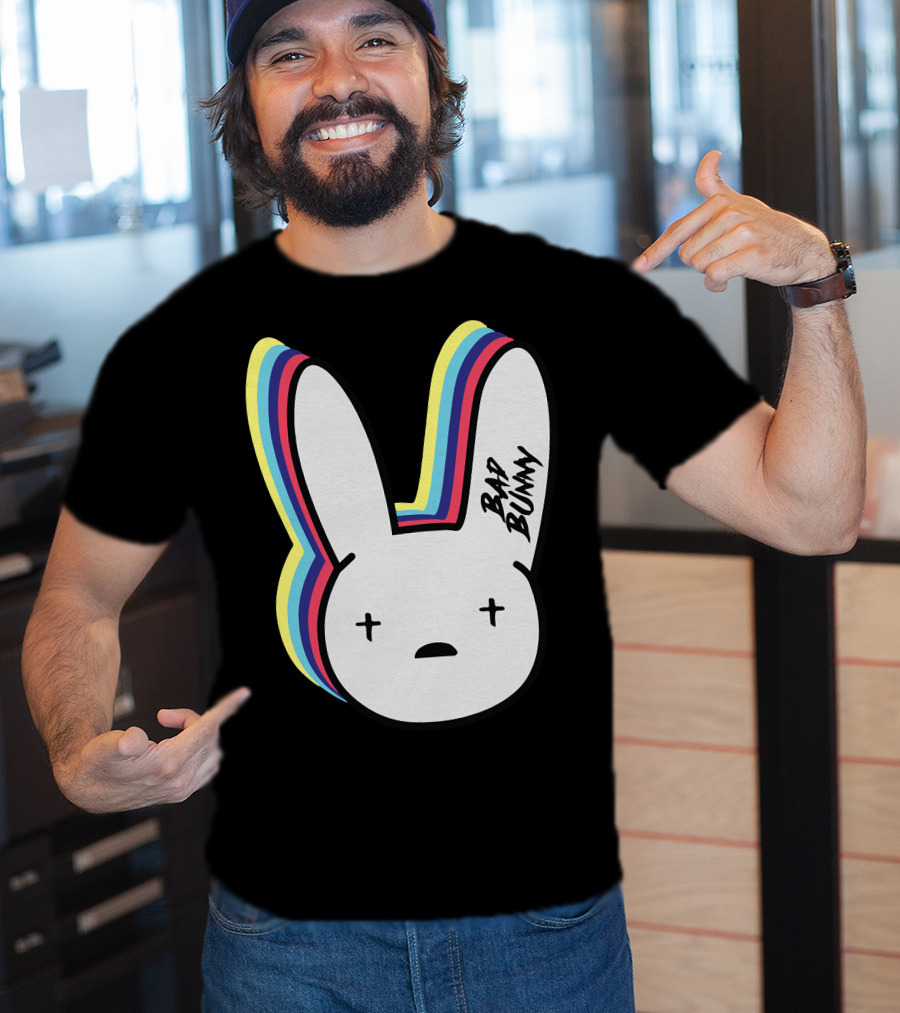 Bad Bunny Cross-Eyed Bunny Head Multicolor Outline T-Shirt