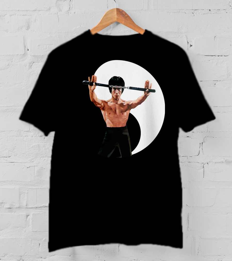 Bruce Lee Nunchaku Pose Yin Yang Martial Arts T-Shirt