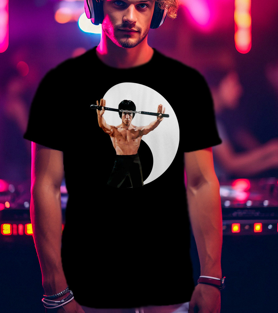 Bruce Lee Nunchaku Pose Yin Yang Martial Arts T-Shirt