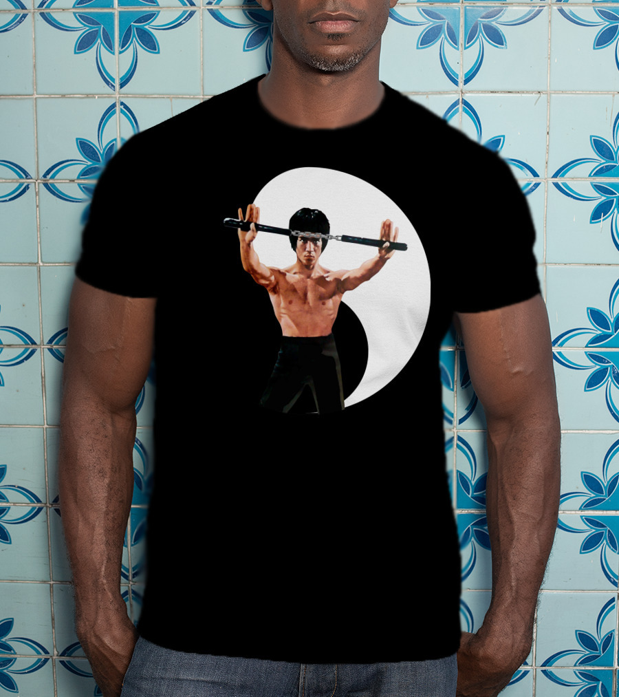 Bruce Lee Nunchaku Pose Yin Yang Martial Arts T-Shirt