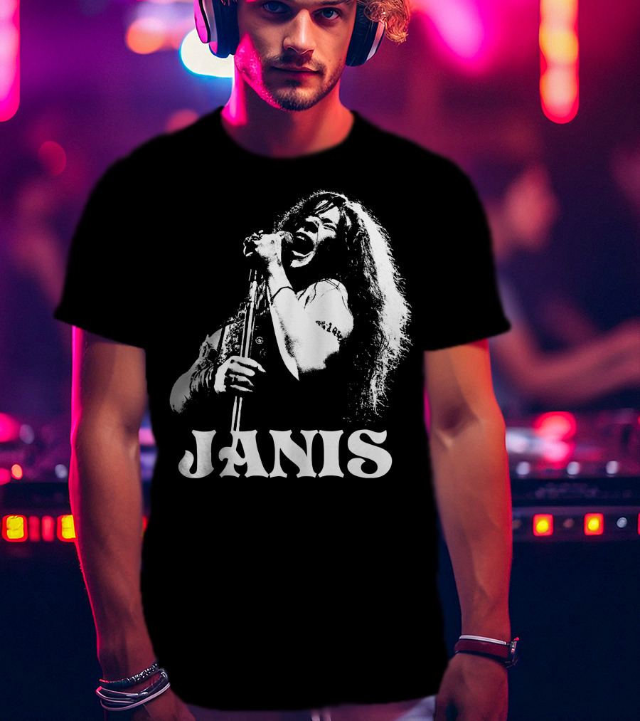 Janis Joplin White Stencil T-Shirt