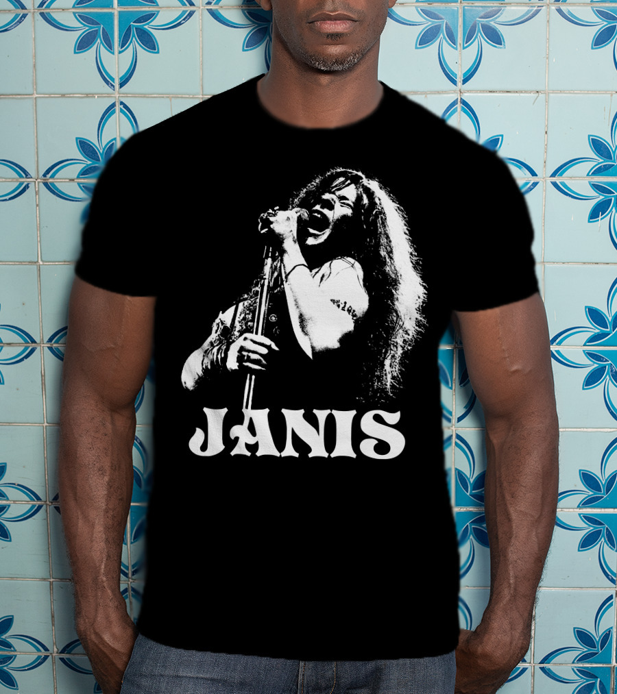 Janis Joplin White Stencil T-Shirt