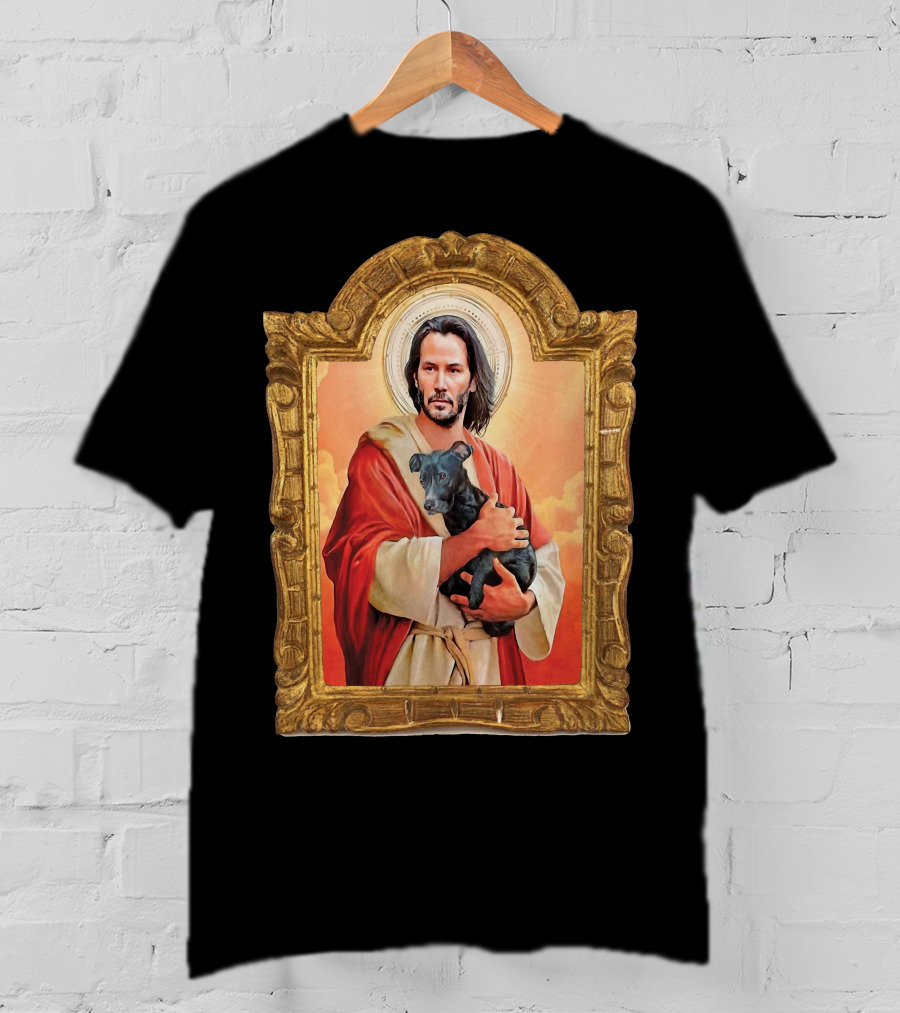Keanu Reeves St John Patron Holding Doggies Sacred Halo Frame T-Shirt
