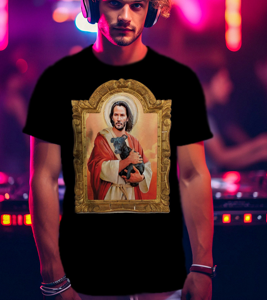 Keanu Reeves St John Patron Holding Doggies Sacred Halo Frame T-Shirt